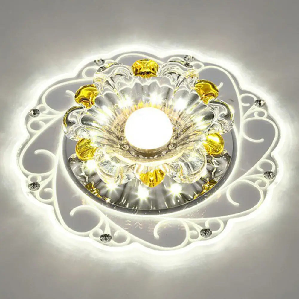 Modern Crystal Clear Led Flush Ceiling Light For Hallway - Blossom Fixture / 3W White