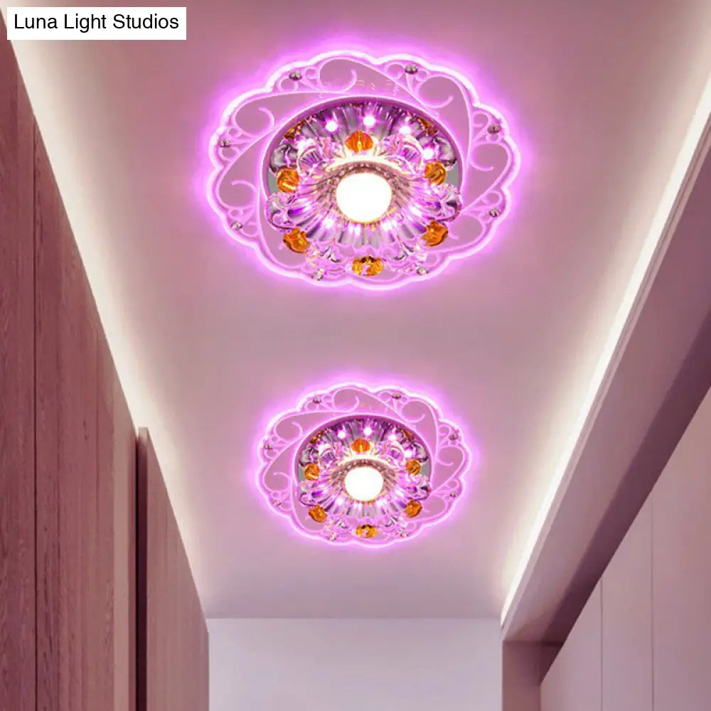 Modern Crystal Clear Led Flush Ceiling Light For Hallway - Blossom Fixture