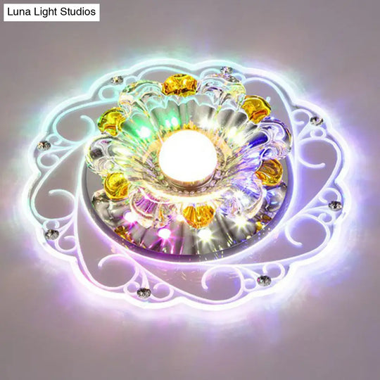 Modern Crystal Clear Led Flush Ceiling Light For Hallway - Blossom Fixture / 3W Multi Color