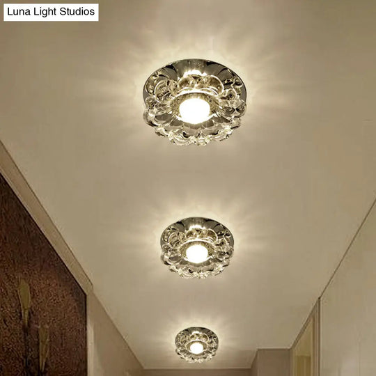 Modern Crystal Clear Led Flush Mount Light For Hallways And Corridors / White