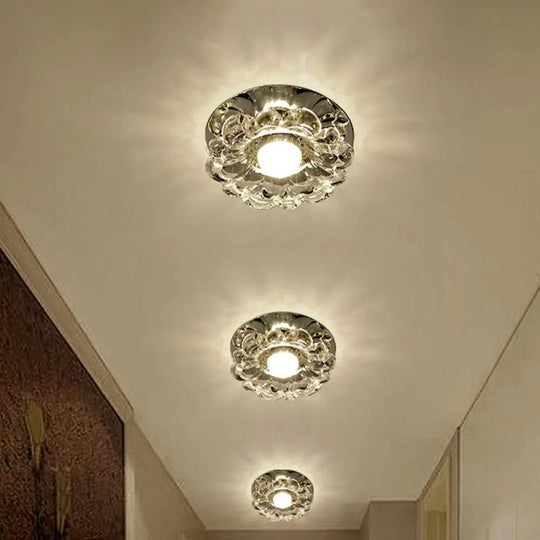 Modern Crystal Clear Led Flush Mount Light For Hallways And Corridors / White