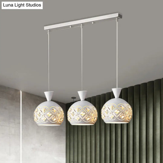 Modern White Iron Domed Cluster Light Pendant With Crystal Accents 3-Light Ceiling Lamp