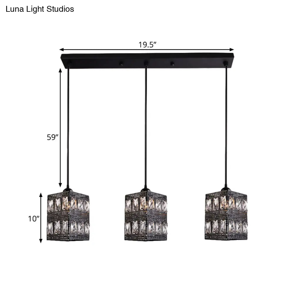 Modern Crystal Cluster Pendant Light With 3 Lights - Black Finish