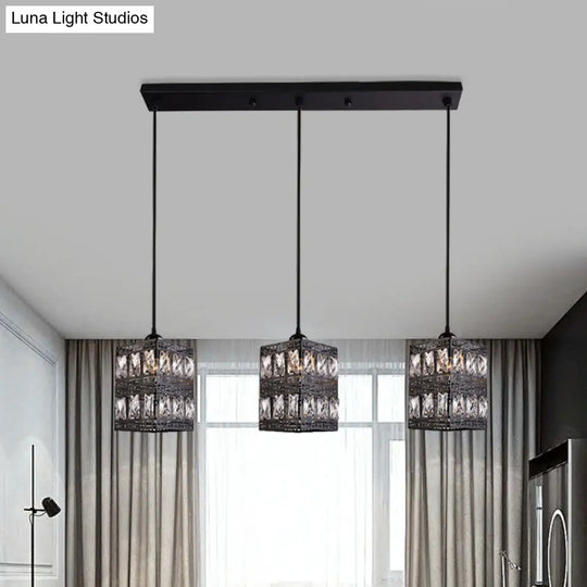 Modern Crystal Cluster Pendant Light With 3 Lights - Black Finish