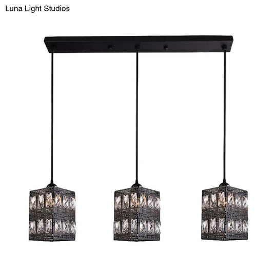 Modernist Cuboid Cluster Pendant Light - Black Finish 3 Lights Crystal Block Suspension Lamp