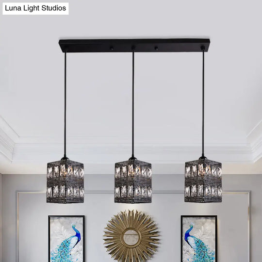 Modernist Cuboid Cluster Pendant Light - Black Finish 3 Lights Crystal Block Suspension Lamp