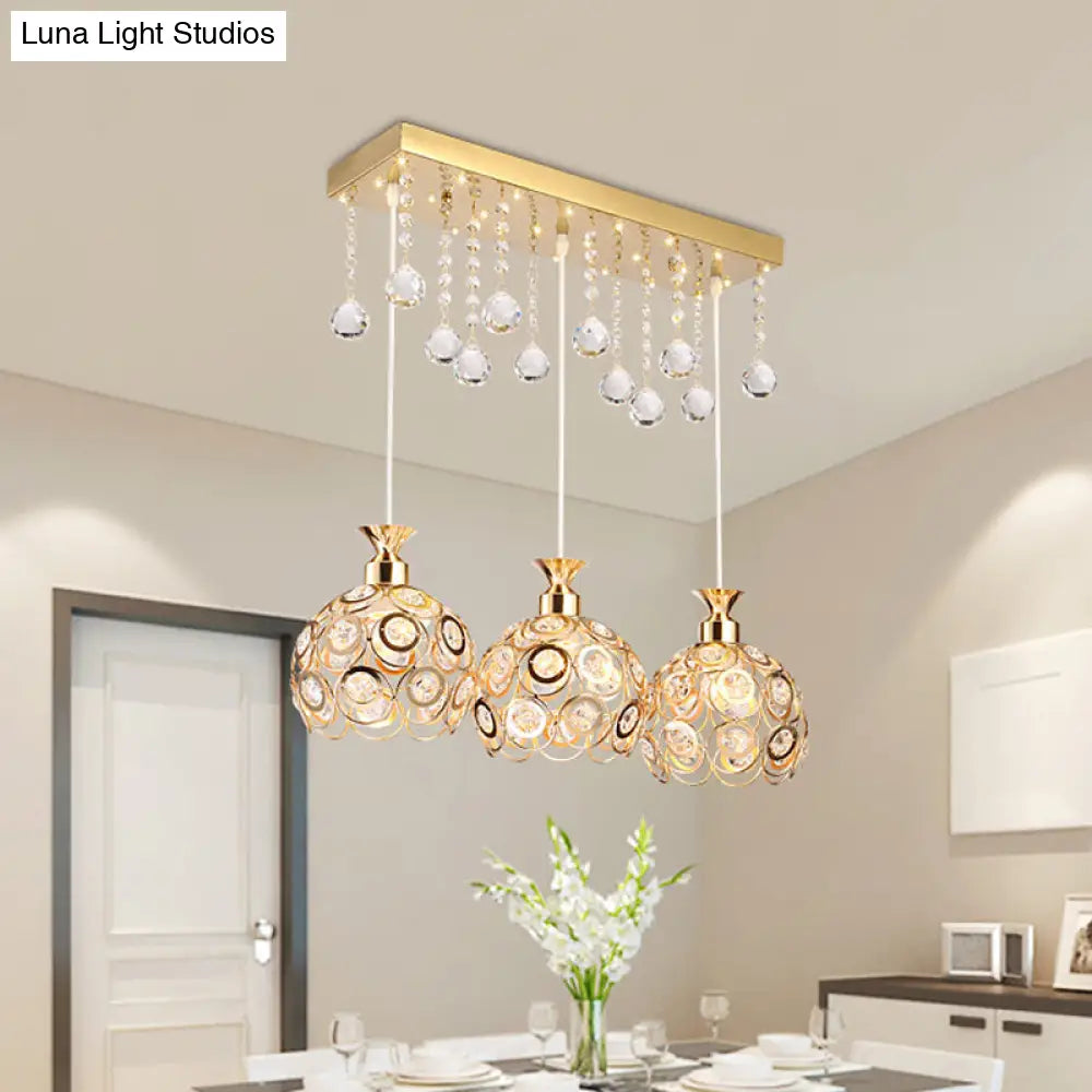 Modern Crystal Cluster Pendant Light With Gold Finish And 3 Heads