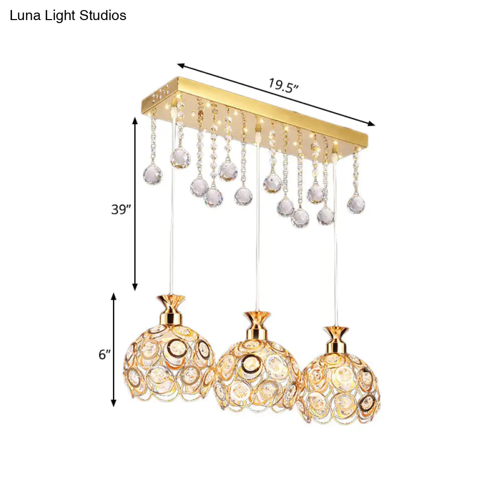 Modern Crystal Cluster Pendant Light With Gold Finish And 3 Heads