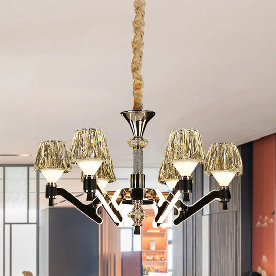 Modern Crystal Cone Chandelier - 6-Light Chrome Pendant Ceiling Light For Living Room