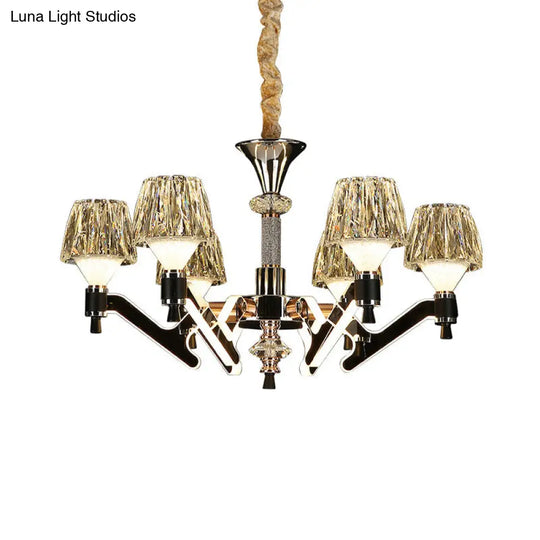 Modern Crystal Cone Chandelier - 6-Light Chrome Pendant Ceiling Light For Living Room