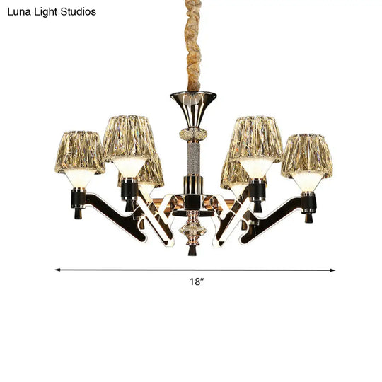 Modern Crystal Cone Chandelier - 6-Light Chrome Pendant Ceiling Light For Living Room