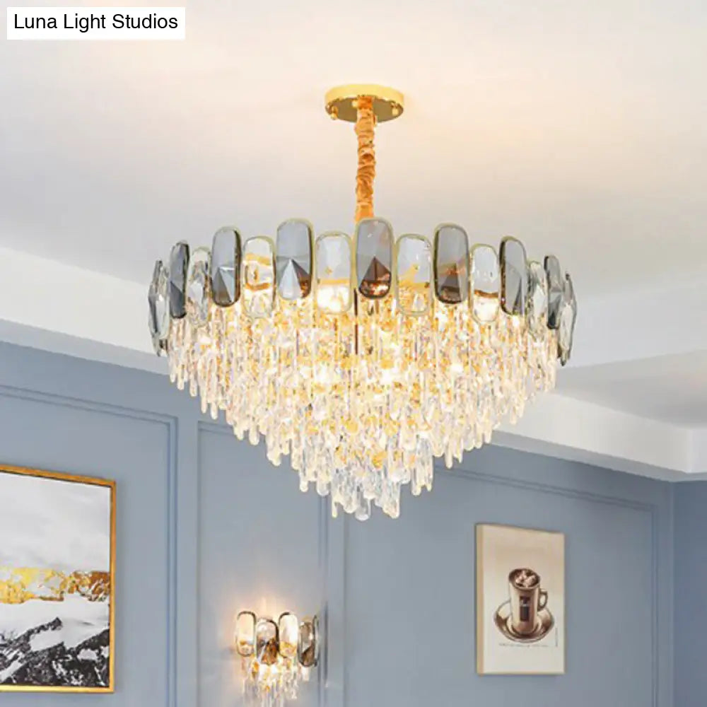 Postmodern Clear Crystal Cone Chandelier - Beveled Cut Suspension Light For Living Room