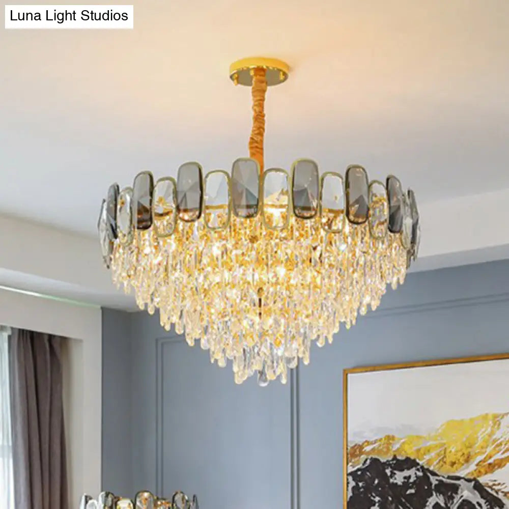 Modern Crystal Cone Chandelier For Clear Living Room Suspension Lighting