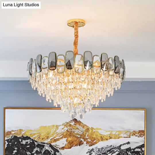 Postmodern Clear Crystal Cone Chandelier - Beveled Cut Suspension Light For Living Room 12 /