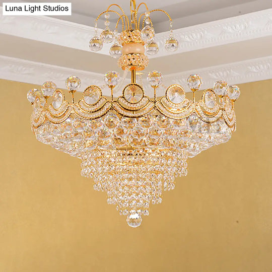 Modern Crystal Cone Chandelier Light - 10-Light Gold Ceiling Fixture For Dining Room