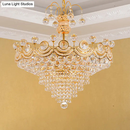 Modern Gold Crystal Cone Chandelier - 10-Light Ceiling Light For Dining Room