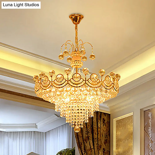 Modern Gold Crystal Cone Chandelier - 10-Light Ceiling Light For Dining Room