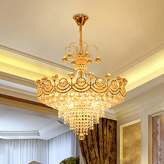 Modern Crystal Cone Chandelier Light - 10-Light Gold Ceiling Fixture For Dining Room