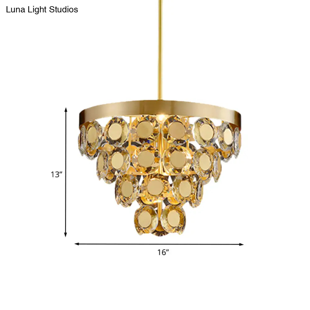 Modern Crystal Cone Chandelier Pendant Light With 5 Bulbs - Brass Finish Perfect For Restaurants