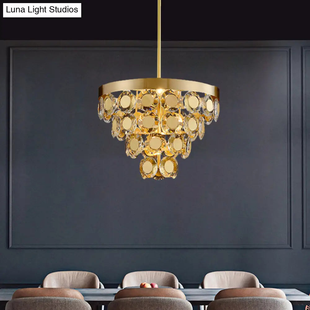 Modern Crystal Cone Chandelier: 5 Bulb Suspension Lamp In Brass For Restaurants