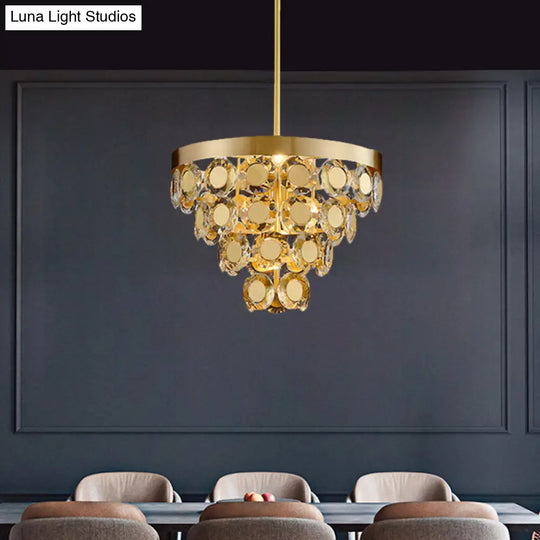 Modern Crystal Cone Chandelier: 5 Bulb Suspension Lamp In Brass For Restaurants