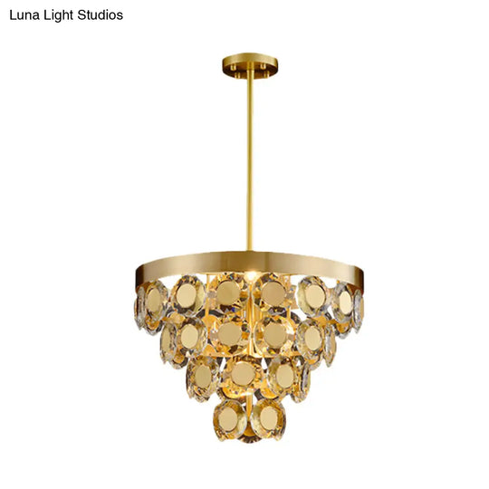 Modern Crystal Cone Chandelier: 5 Bulb Suspension Lamp In Brass For Restaurants