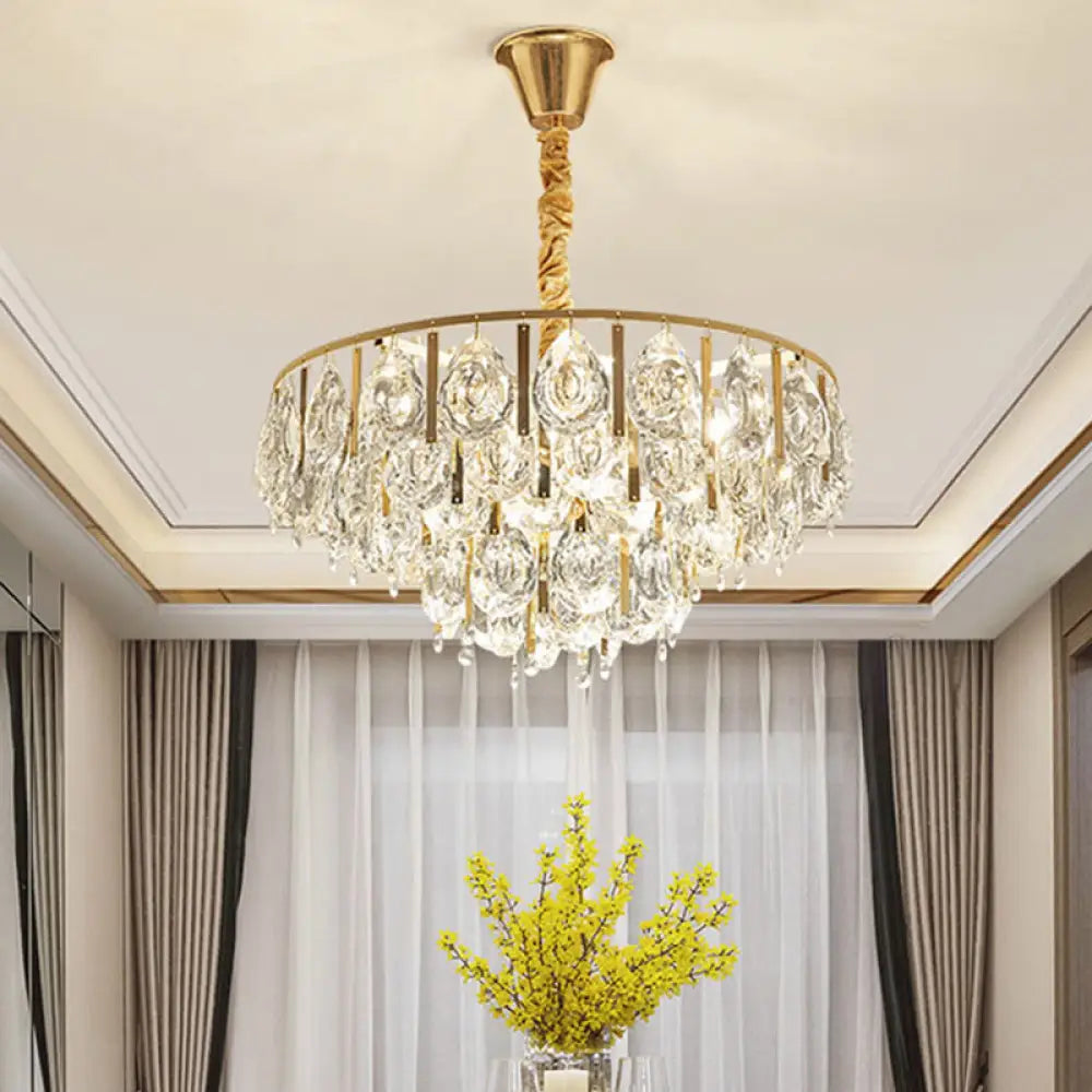 Modern Crystal Conic Chandelier - Gold Pendant Light Kit With Tiered Design 3/4 Lights 16/19.5 Width