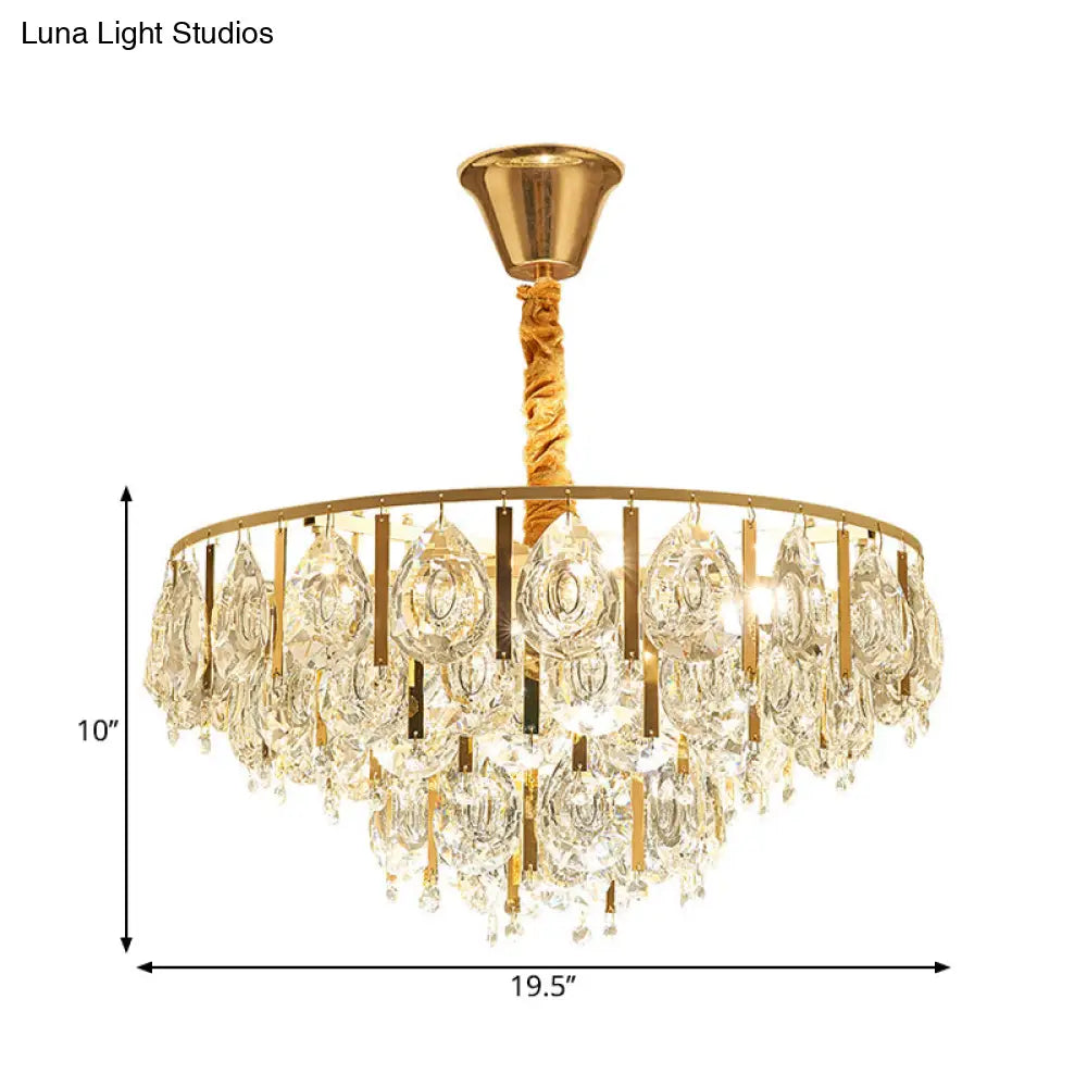 Modern Crystal Conic Chandelier - Gold Pendant Light Kit With Tiered Design 3/4 Lights 16/19.5 Width