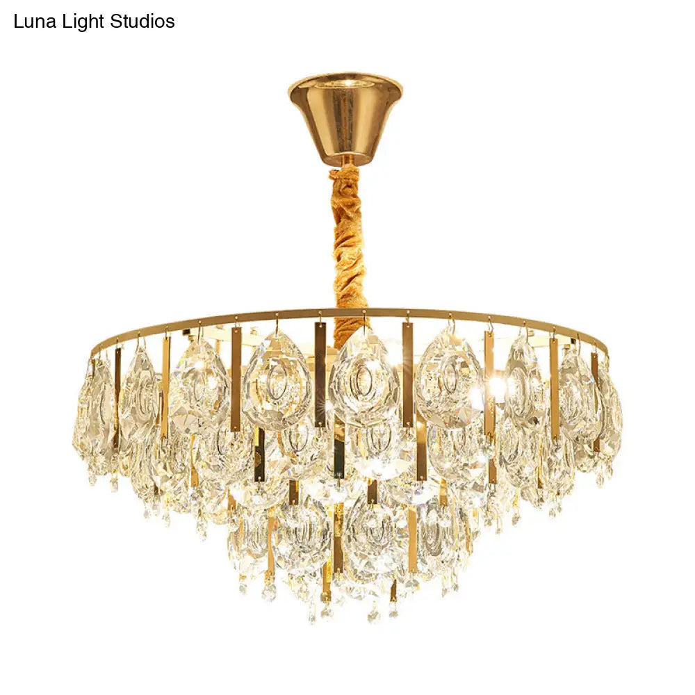 Modern Crystal Conic Chandelier - Gold Pendant Light Kit With Tiered Design 3/4 Lights 16/19.5 Width