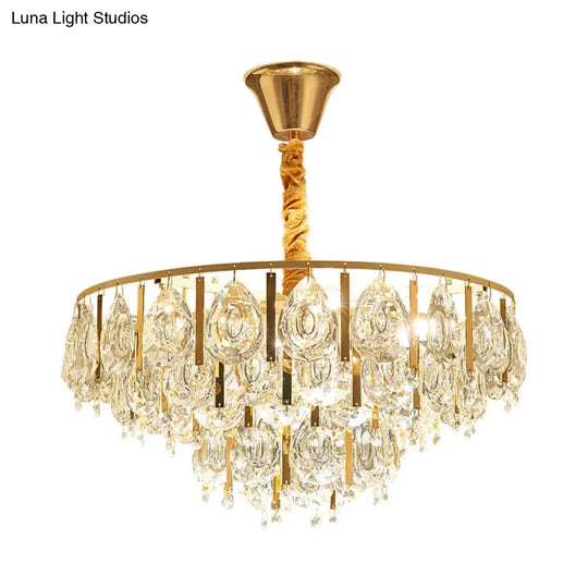 Modern Crystal Conic Chandelier - Gold Pendant Light Kit With Tiered Design 3/4 Lights 16/19.5 Width