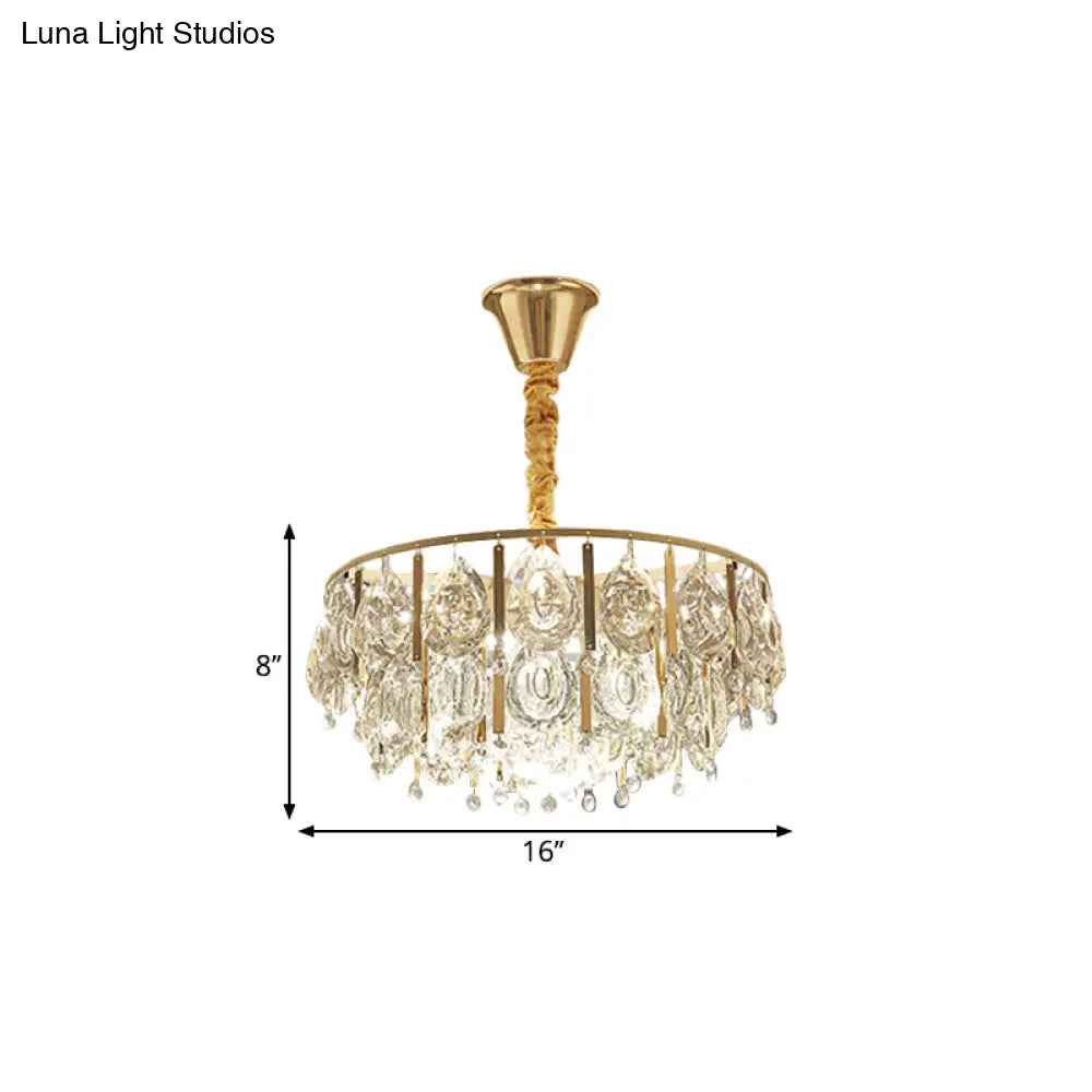 Modern Crystal Conic Chandelier - Gold Pendant Light Kit With Tiered Design 3/4 Lights 16/19.5 Width