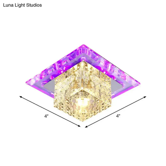 Modern Crystal Cube Ceiling Light: Led Flush Mount Fixture In Chrome