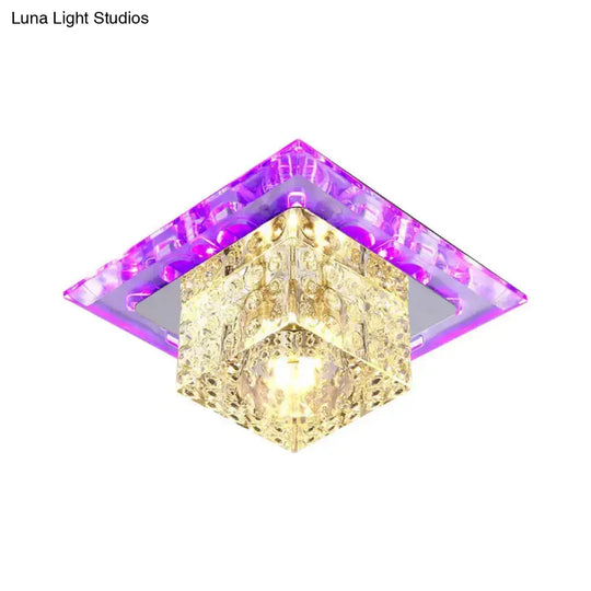 Modern Crystal Cube Ceiling Light: Led Flush Mount Fixture In Chrome