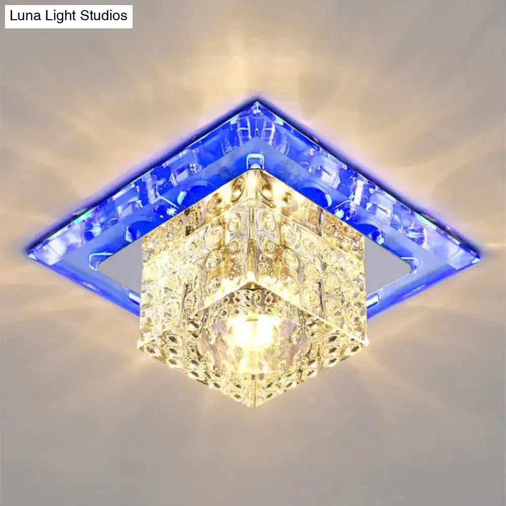 Modern Crystal Cube Ceiling Light: Led Flush Mount Fixture In Chrome