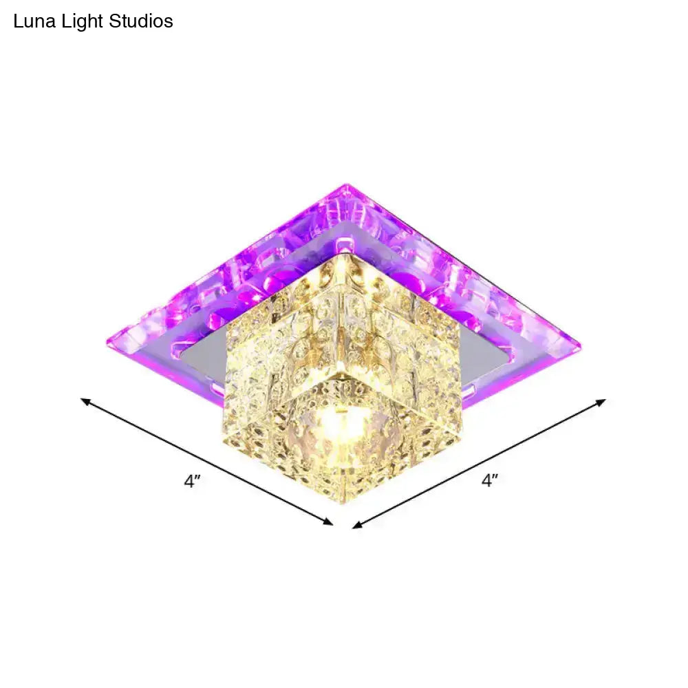 Modern Crystal Cube Ceiling Light: Led Flush Mount Fixture In Chrome