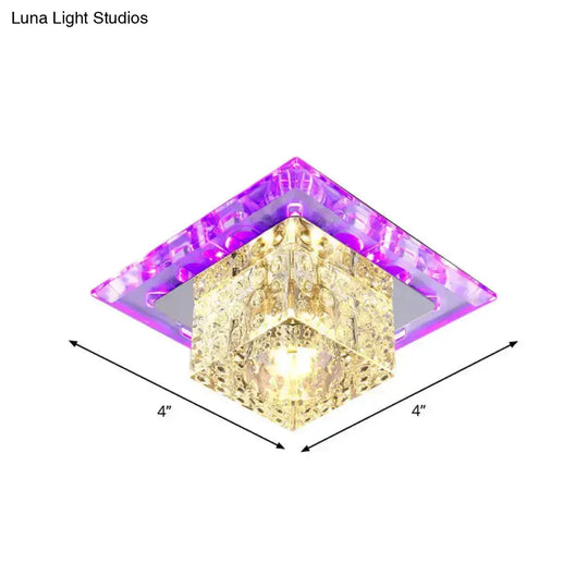 Modern Crystal Cube Ceiling Light: Led Flush Mount Fixture In Chrome