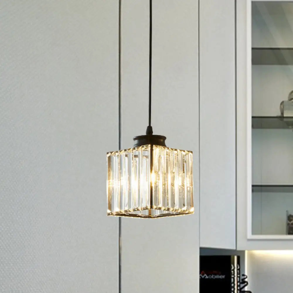 Modern Crystal Cube Pendant Lamp Kit For Dining Room Ceiling - Black