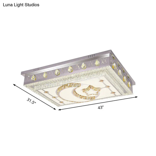 Modern Crystal Cuboid Led Ceiling Light With Star And Crescent Pattern - Chrome Flush Mount Fixture