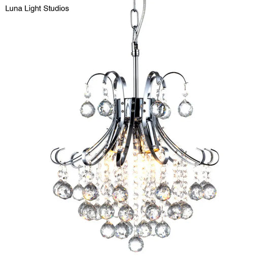 Modern Curvy Arm Chrome Chandelier Light With Crystal Accents - 3-Lights Ceiling Fixture For Dining