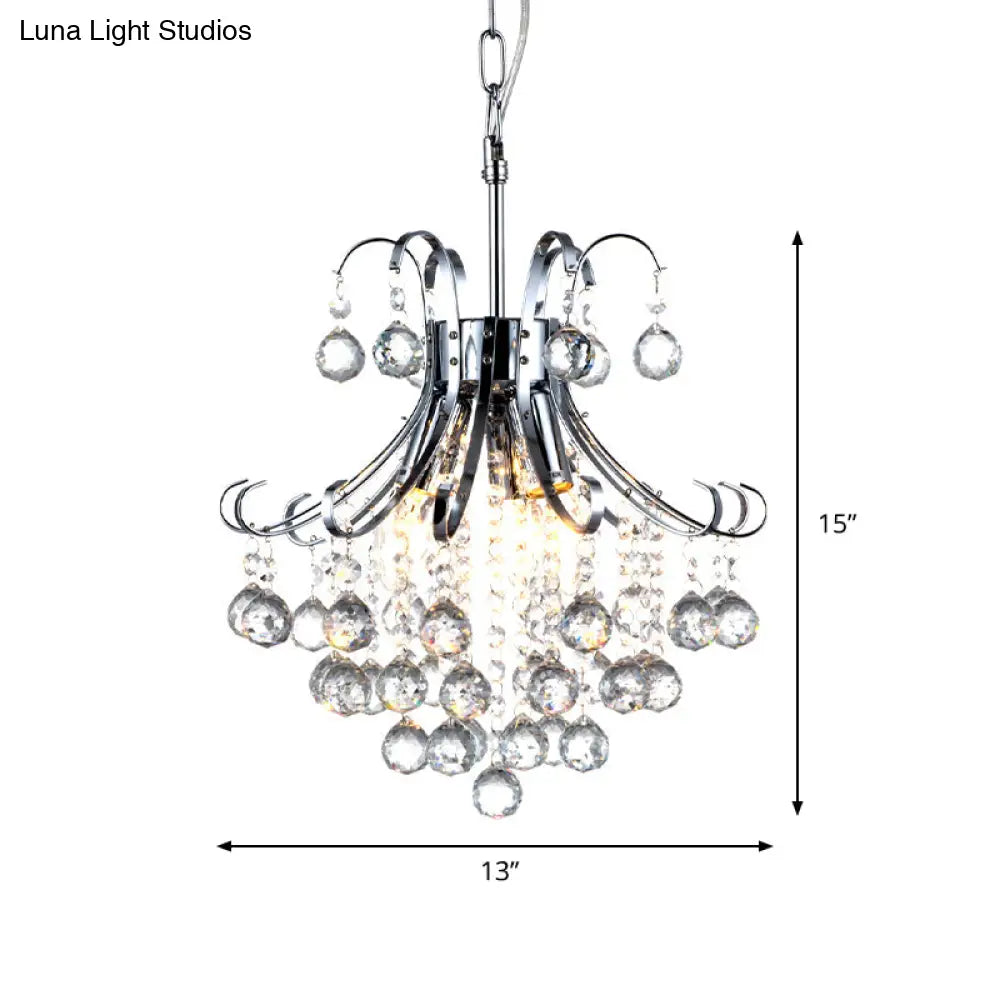 Modern Crystal Curvy Arm Chandelier - 3 Lights Chrome Ceiling Light For Dining Room