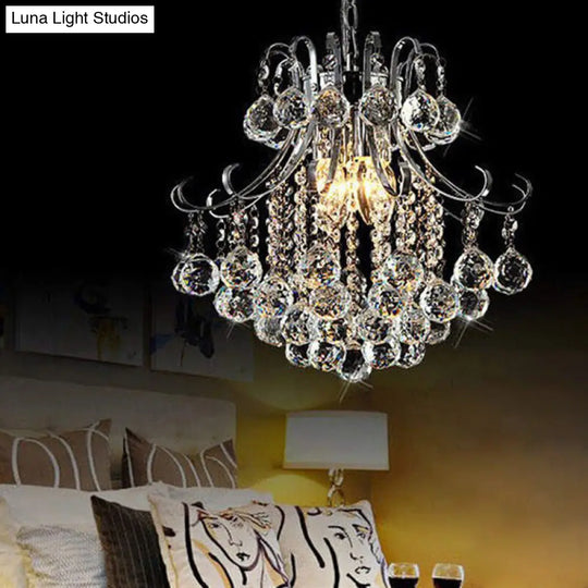 Modern Curvy Arm Chrome Chandelier Light With Crystal Accents - 3-Lights Ceiling Fixture For Dining