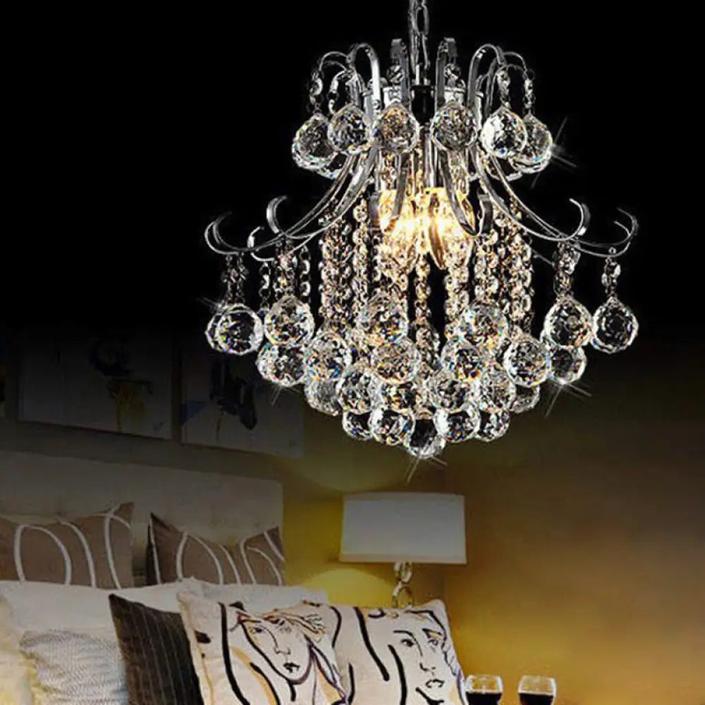 Modern Crystal Curvy Arm Chandelier - 3 Lights Chrome Ceiling Light For Dining Room