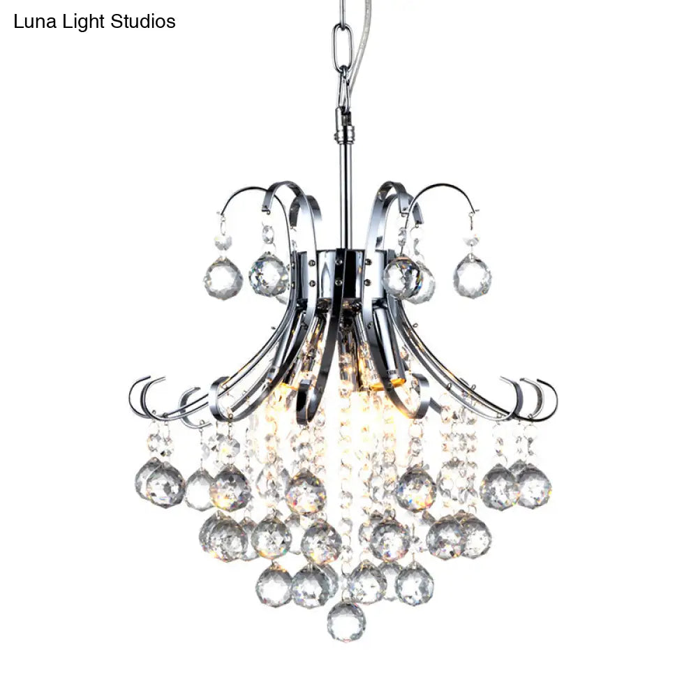 Modern Crystal Curvy Arm Chandelier - 3 Lights Chrome Ceiling Light For Dining Room