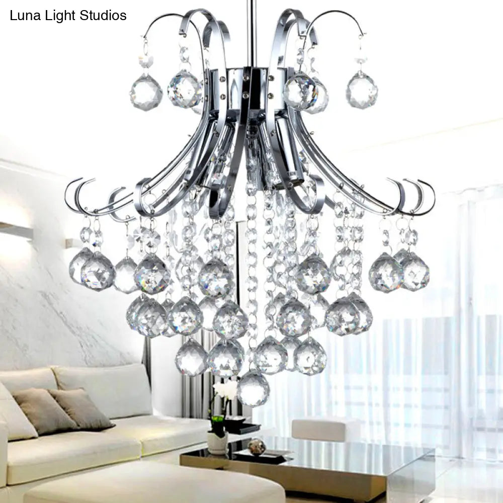 Modern Crystal Curvy Arm Chandelier - 3 Lights Chrome Ceiling Light For Dining Room