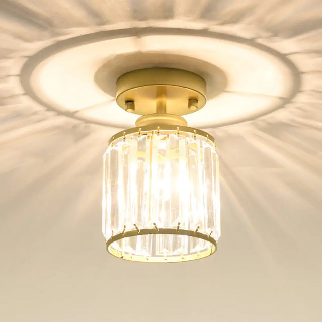 Modern Crystal Cylinder Aisle Ceiling Mount Light Fixture - Close To Lighting Gold