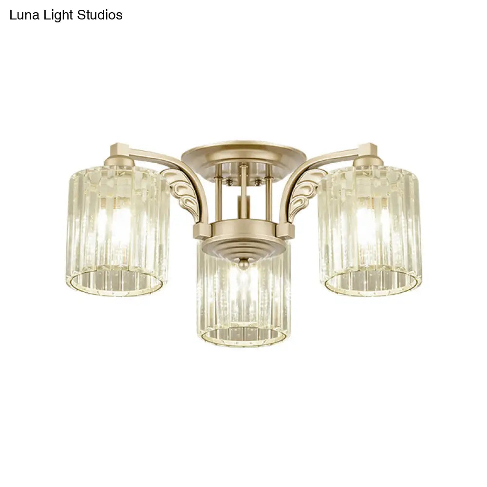 Modern Crystal Cylinder Ceiling Lamp - 3/9-Light Semi Flush Mount For Bedroom