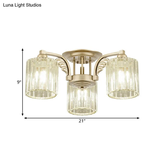 Modern Crystal Cylinder Ceiling Lamp - 3/9 - Light Semi Flush Mount For Bedroom