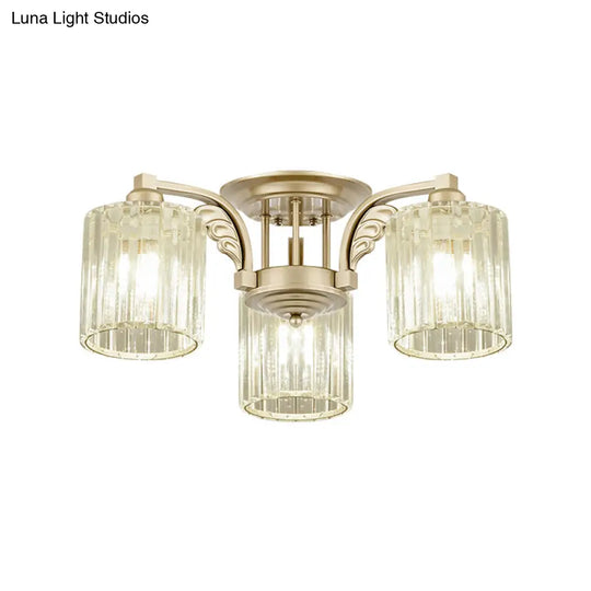 Modern Crystal Cylinder Ceiling Lamp - 3/9 - Light Semi Flush Mount For Bedroom
