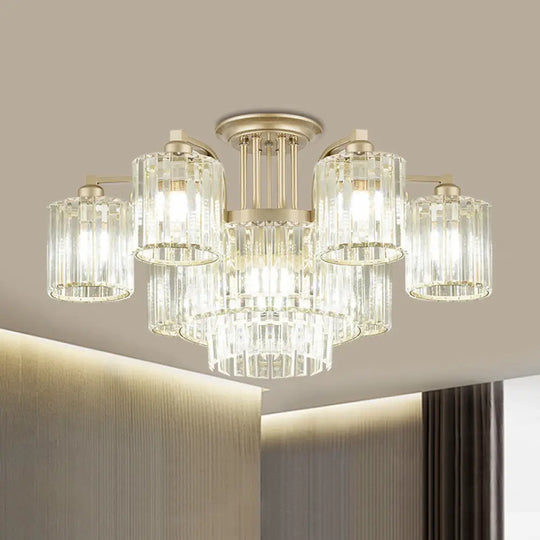 Modern Crystal Cylinder Ceiling Lamp - 3/9 - Light Semi Flush Mount For Bedroom 9 / Clear