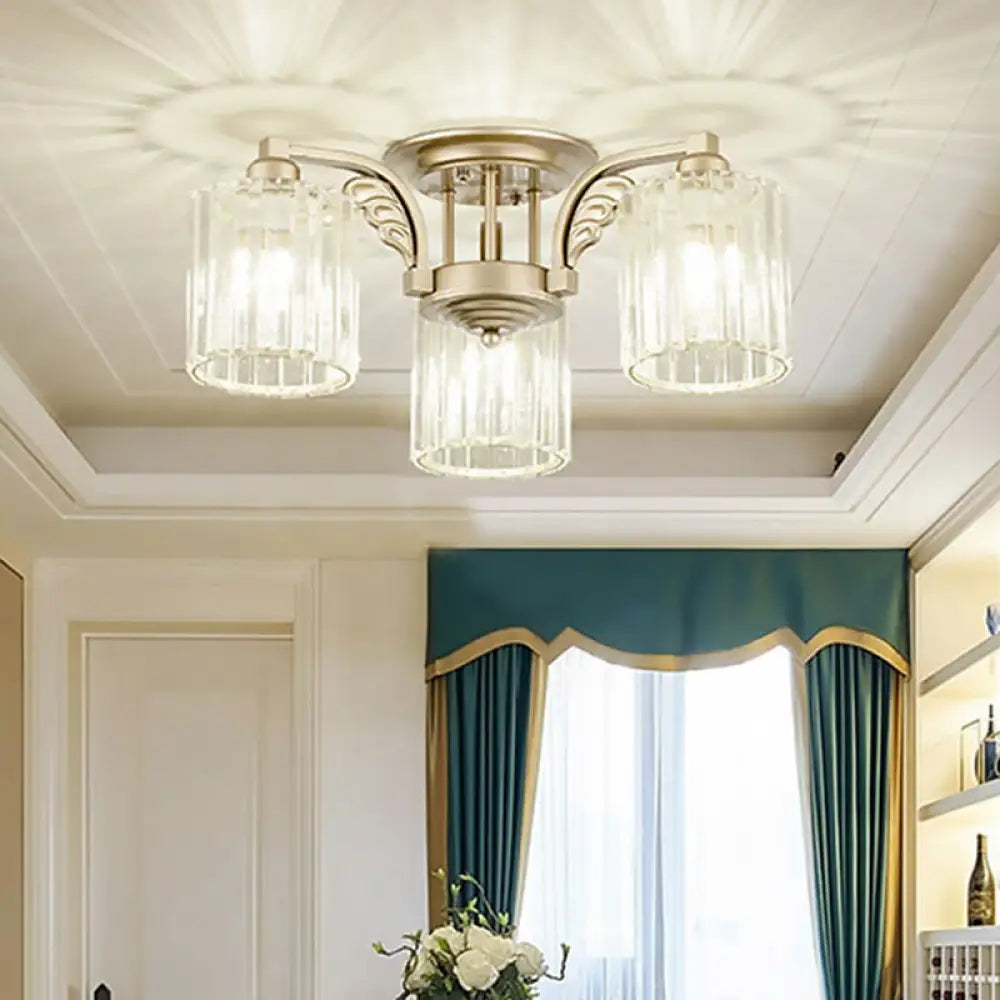 Modern Crystal Cylinder Ceiling Lamp - 3/9 - Light Semi Flush Mount For Bedroom 3 / Clear